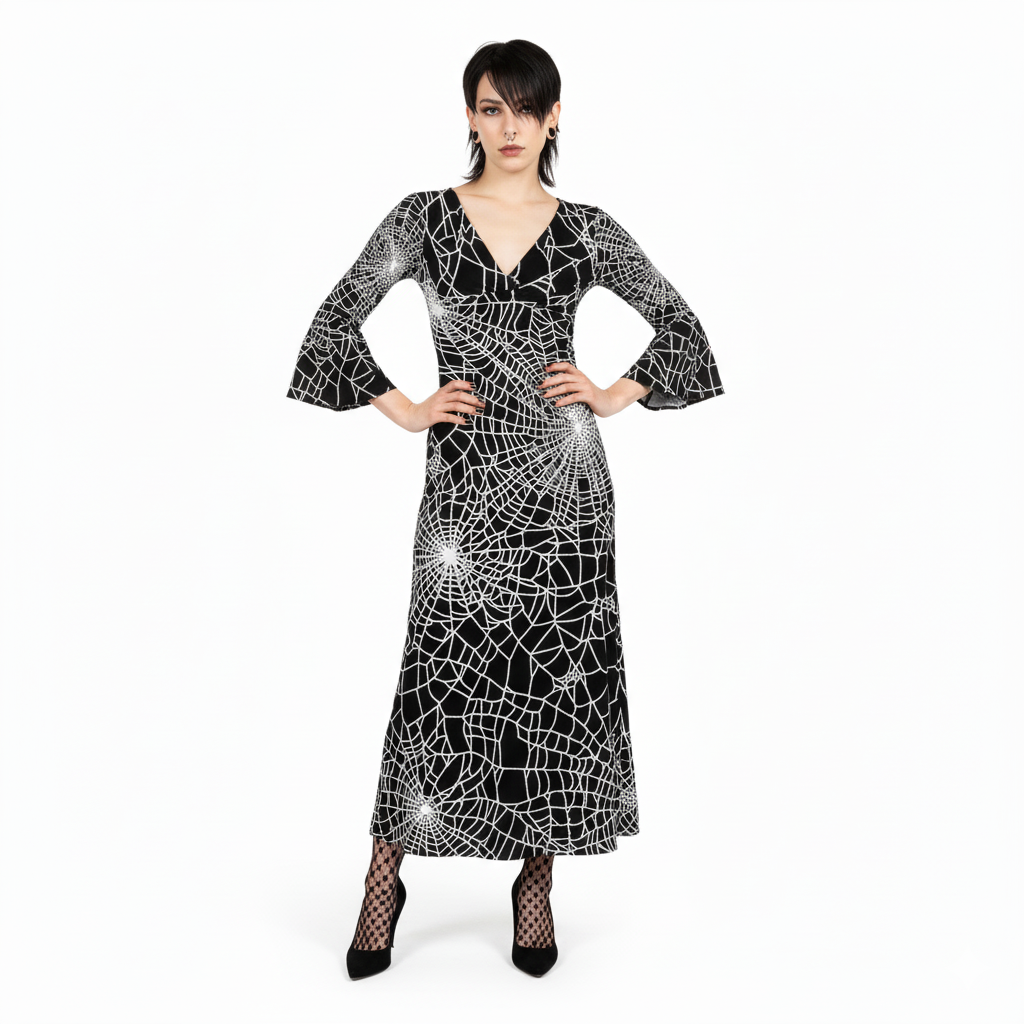 all//webs V-Neck Long Sleeve Maxi Dress