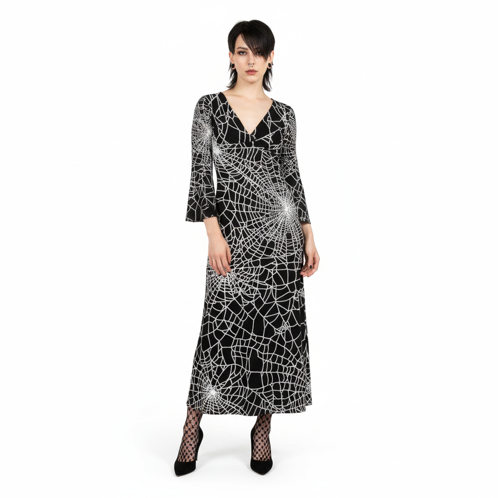 all//webs V-Neck Long Sleeve Maxi Dress
