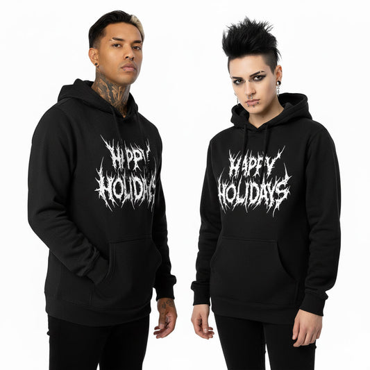 Happy Holidays Black Metal Hoodie