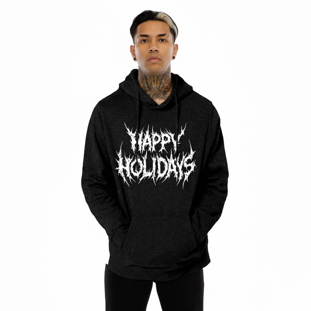 Happy Holidays Black Metal Hoodie