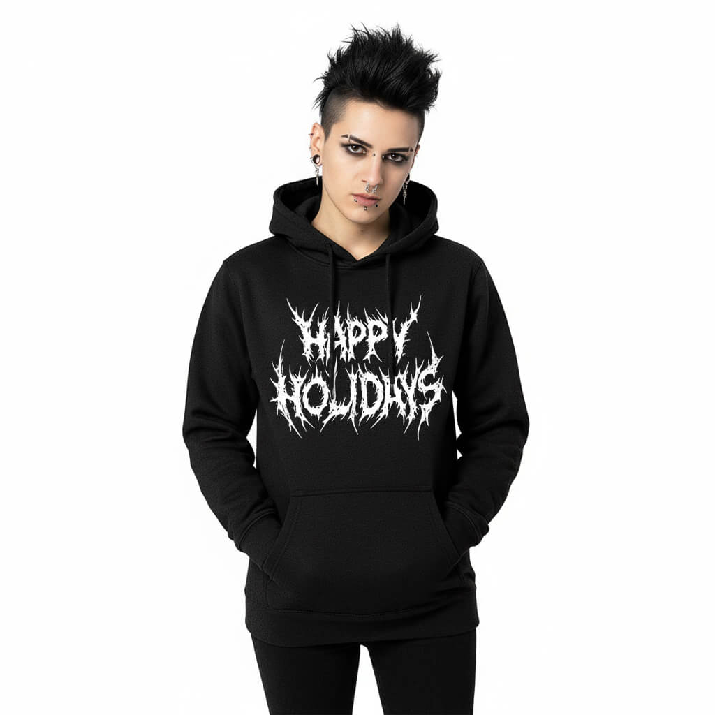 Happy Holidays Black Metal Hoodie